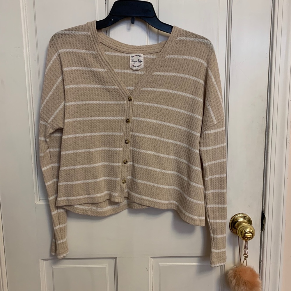 Hippie Rose Juniors Waffle Knit Button-Front Top